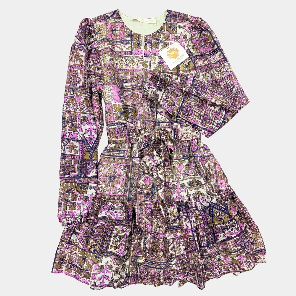 NWT Marie Oliver Preston Dress Purple Large Tiered Ruffle Mini Maximalism Boho - Picture 2 of 9